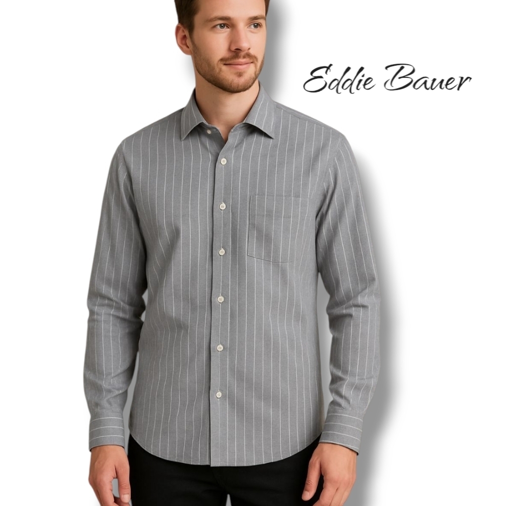 Eddie Bauer Gray Striped Men's Shirt